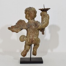 Carved wood baroque angel with candleholder, France circa 1750