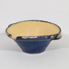 Blue glazed terracotta dairy bowl or tian, France circa 1850