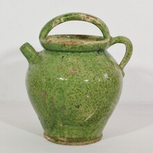 Green glazed earthen ware jug or water cruche, France circa 1850-1900