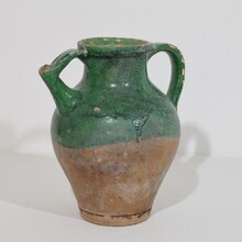 Green glazed terracotta jug or water cruche, France circa 1850-1900