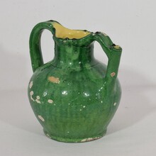 Green glazed terracotta jug or water Cruche, France circa 1850-1900