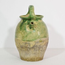 Green/yellow glazed earthenware jug or water cruche, France circa 1850-1900