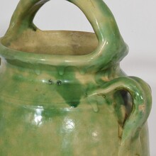 Green/yellow glazed earthenware jug or water cruche, France circa 1850-1900