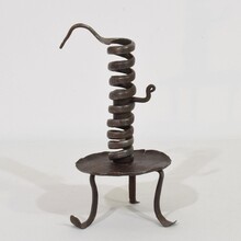 Hand forged iron rat de cave candleholder, France 18th century.