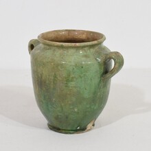 Faded green glazed ceramic confit jar, France circa 1850-1900