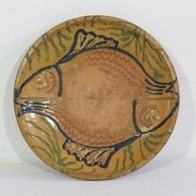 Glazed folk art ceramic platter/bowl depicting two fish, France circa 1850-1900