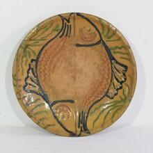 Glazed folk art ceramic platter/bowl depicting two fish, France circa 1850-1900