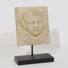 Baroque hand carved marble angel head panel, Italy circa 1700-1750
