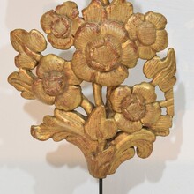 Pair hand carved baroque giltwood bouquet ornaments, Italy circa 1750