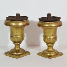 Pair carved giltwood medici vase candleholders, Italy circa 1850