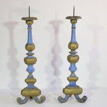 Pair of baroque carved wooden candleholders, Italy circa 1750-1780
