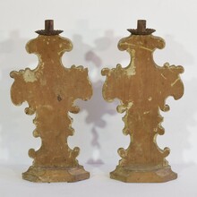 Pair carved giltwood baroque candleholders, Italy circa 1750-1780