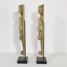 Pair of wooden baroque panels with caryatids, France circa 1750
