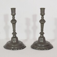 Pair of neoclassical pewter candleholders, France circa 1780