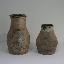 Beautiful primitive earthenware pitchers, France circa 1800-1850