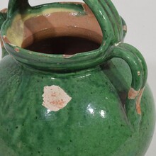 Small green glazed terracotta jug or water cruche, France circa 1850