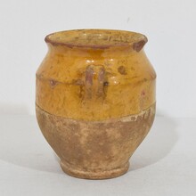 Small yellow glazed ceramic confit jar, France circa 1850-1900