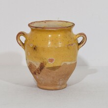 Small yellow glazed ceramic confit jar, France circa 1850-1900