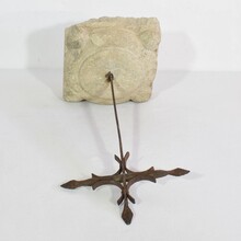 Hand forged iron village cross on carved stone base, Spain circa 1650-1750