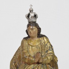 Painted/ gilded wooden Madonna/ Santos with crown, Spain circa 1750