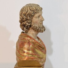 Hand carved wooden reliquary bust of a saint, Italy circa 1650-1750