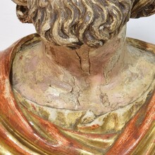 Hand carved wooden reliquary bust of a saint, Italy circa 1650-1750
