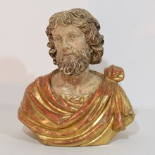 Hand carved wooden reliquary bust of a saint, Italy circa 1650-1750