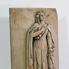 Carved oak panel of saint Philomena, France circa 1750-1850