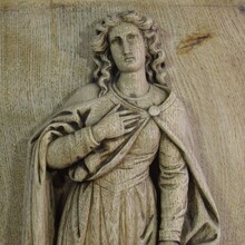 Carved oak panel of saint Philomena, France circa 1750-1850