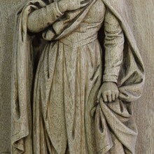 Carved oak panel of saint Philomena, France circa 1750-1850