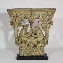 Weathered oak capital with figures, France 18/19th century