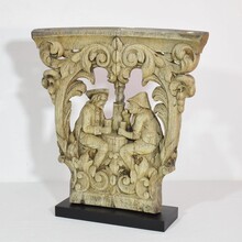 Weathered oak capital with figures, France 18/19th century