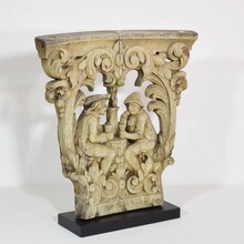 Weathered oak capital with figures, France 18/19th century