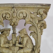 Weathered oak capital with figures, France 18/19th century