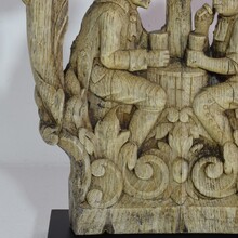 Weathered oak capital with figures, France 18/19th century