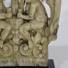 Weathered oak capital with figures, France 18/19th century