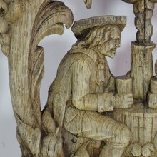 Weathered oak capital with figures, France 18/19th century