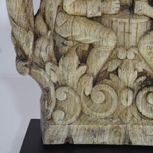 Weathered oak capital with figures, France 18/19th century