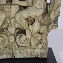 Weathered oak capital with figures, France 18/19th century