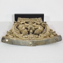 Weathered oak capital with figures, France 18/19th century