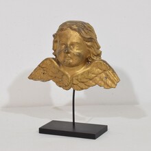 Baroque carved giltwood angel head on wings, Italy circa 1750