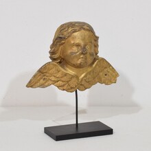 Baroque carved giltwood angel head on wings, Italy circa 1750