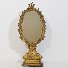 Carved giltwood baroque standing mirror, Italy circa 1750