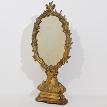 Carved giltwood baroque standing mirror, Italy circa 1750