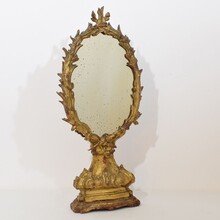 Carved giltwood baroque standing mirror, Italy circa 1750