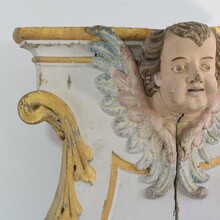 Baroque carved giltwood altar ornament with angel head, Spain circa 1750