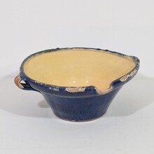 Blue glazed terracotta dairy bowl or tian, France circa 1850