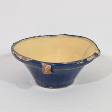 Blue glazed terracotta dairy bowl or tian, France circa 1850