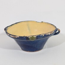 Blue glazed terracotta dairy bowl or tian, France circa 1850