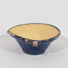 Blue glazed terracotta dairy bowl or tian, France circa 1850